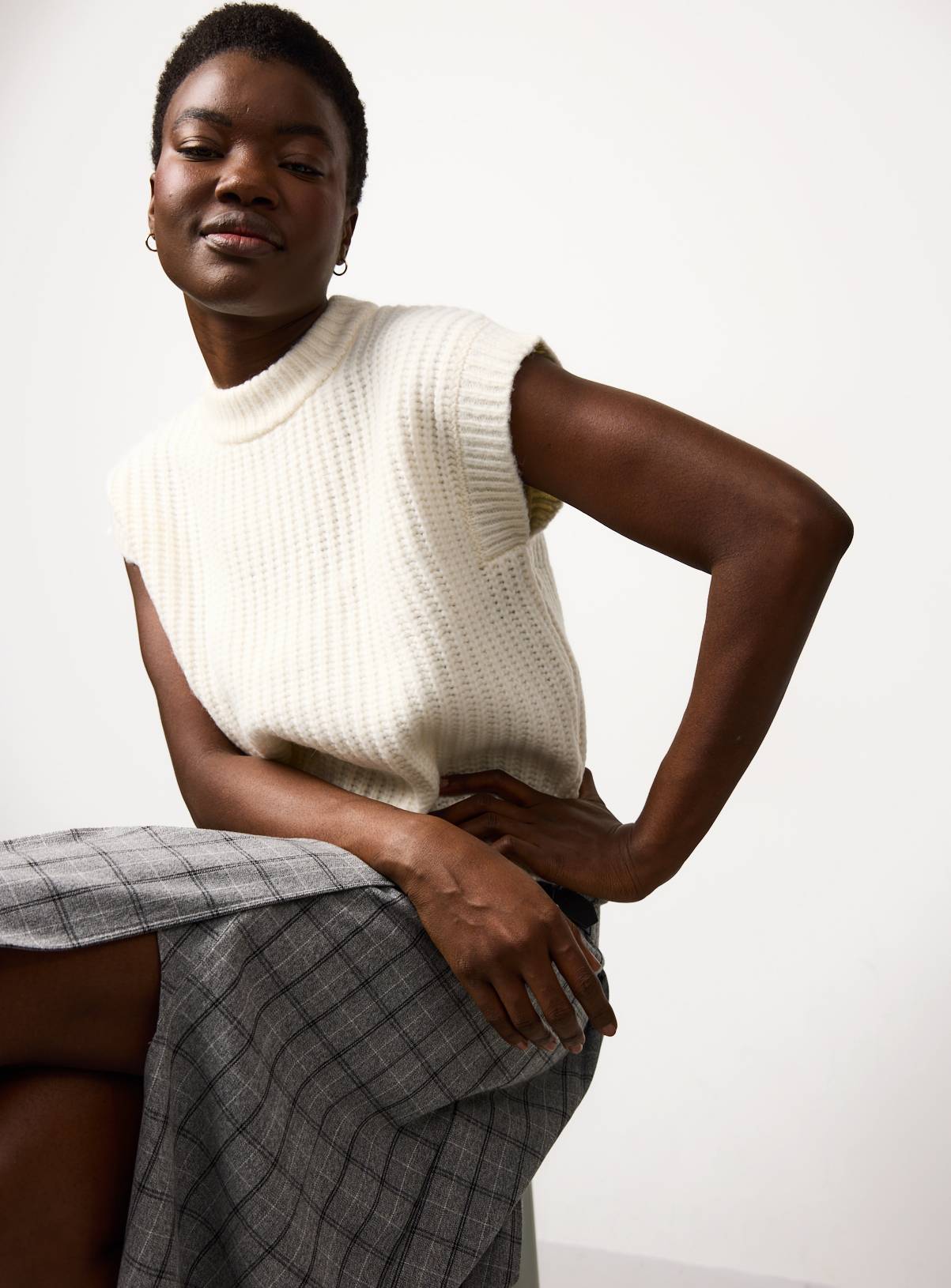 Cream Knitted Tank Top XS - Image 1