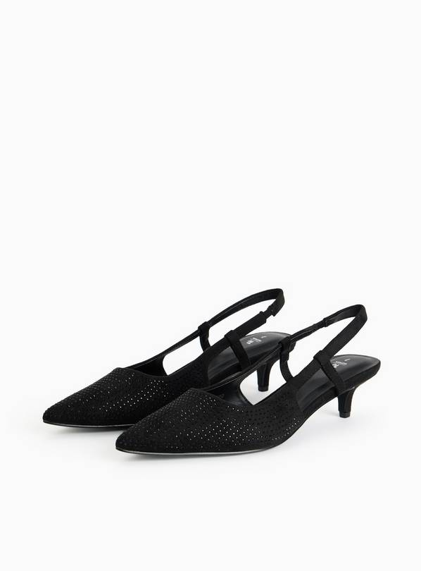 Black Embellished Sling Back Kitten Heels 3