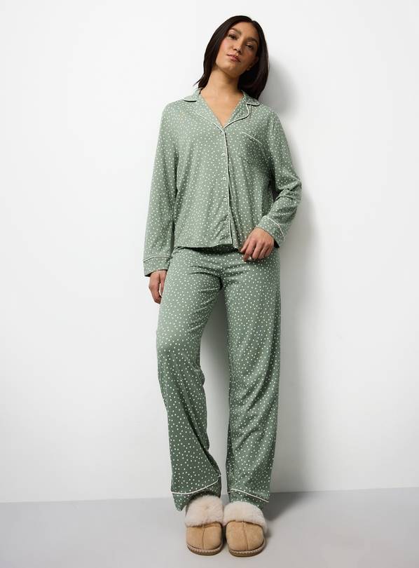 Sage Green Spotted Print Modal Blend Traditional Pyjamas XL