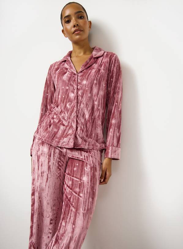 Pink Embossed Crinkle Velour Traditional Pyjamas XXL