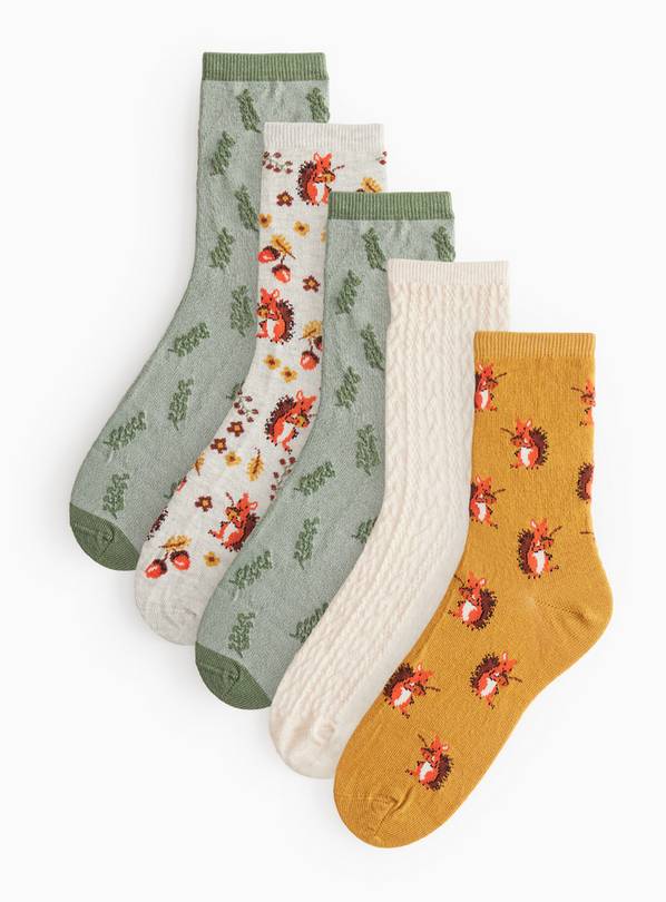 Woodland Printed Ankle Socks 5 Pack 4-8