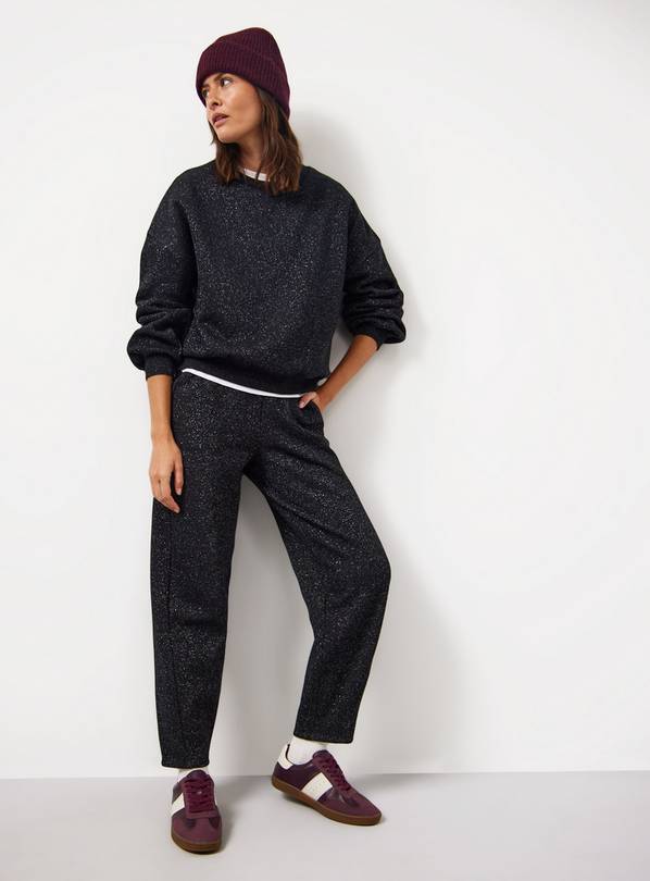 Black Sparkle Co-ord Barrel Leg Joggers L