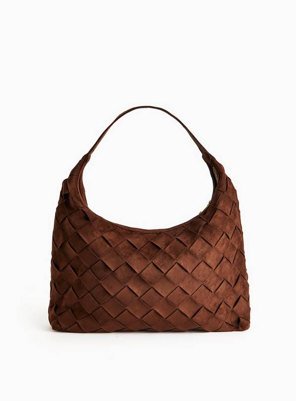 Brown Faux Suede Weave Detail Shoulder Bag One Size