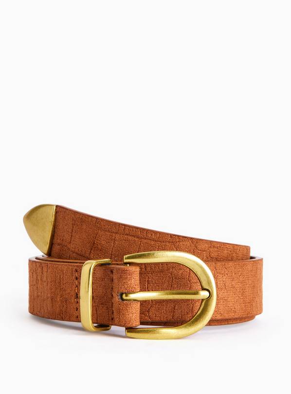 Tan Croc Embossed Faux Suede Belt M