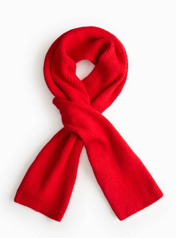 Red Ribbed Knitted Scarf One Size