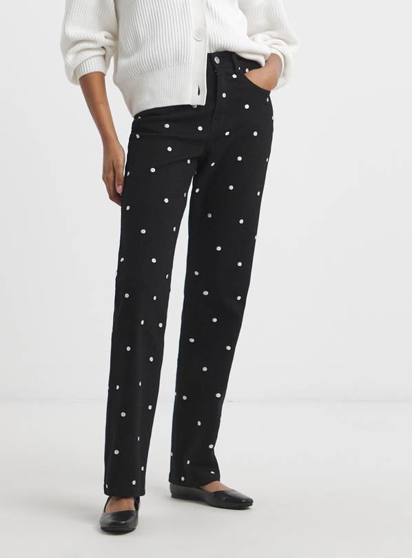 SIMPLY BE Mono Embroidered Spot Denim Wide Leg Jeans 12