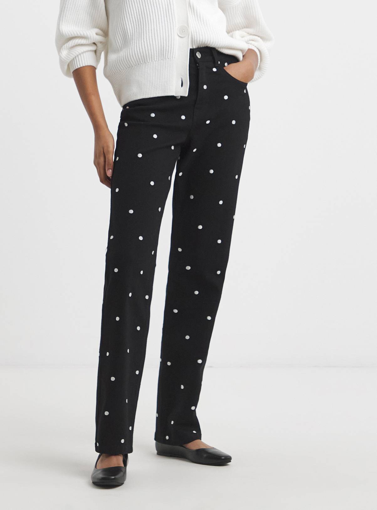 SIMPLY BE Mono Embroidered Spot Denim Wide Leg Jeans 30 - Image 1