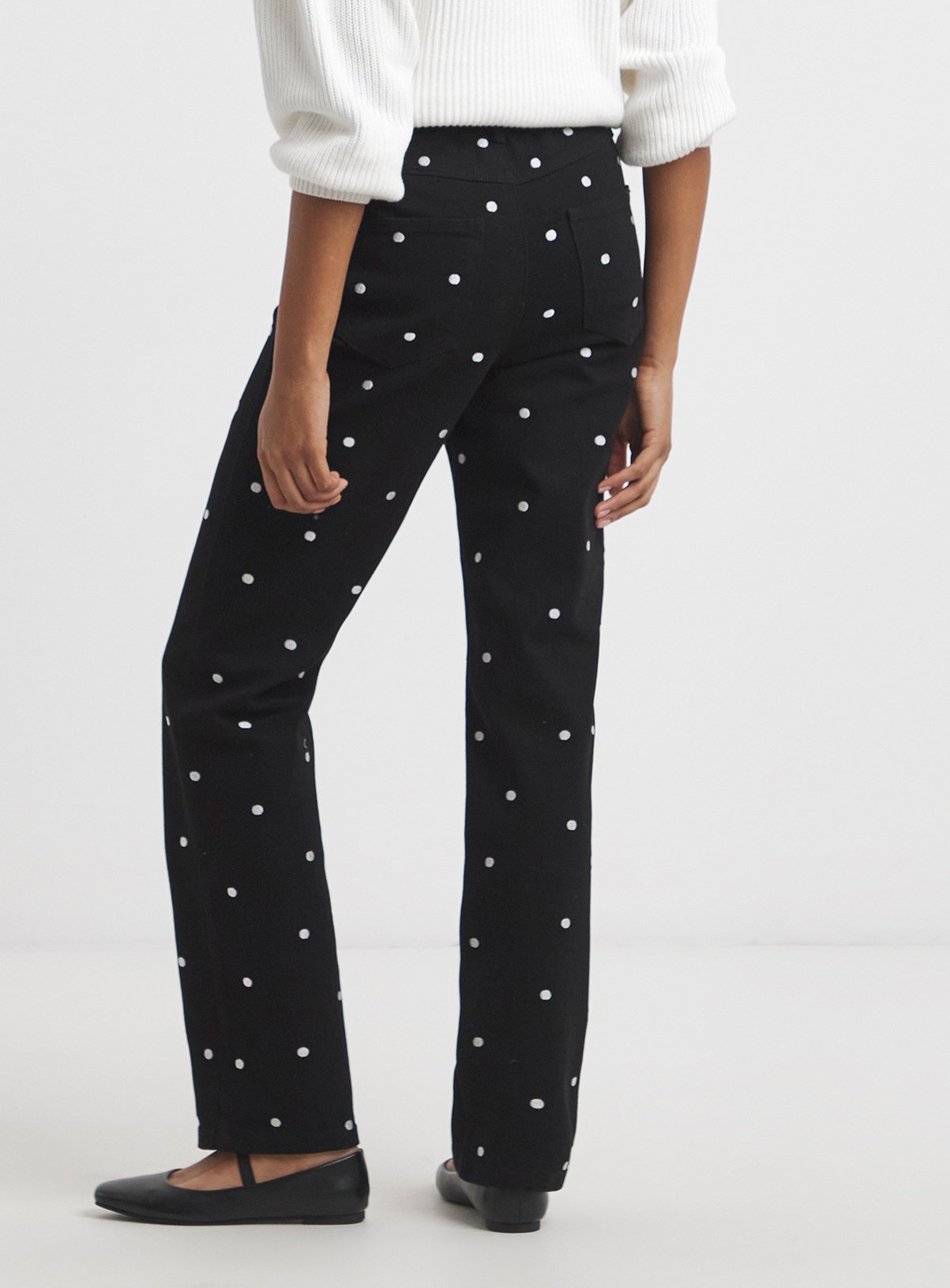 SIMPLY BE Mono Embroidered Spot Denim Wide Leg Jeans 30 - Image 2 thumbnail