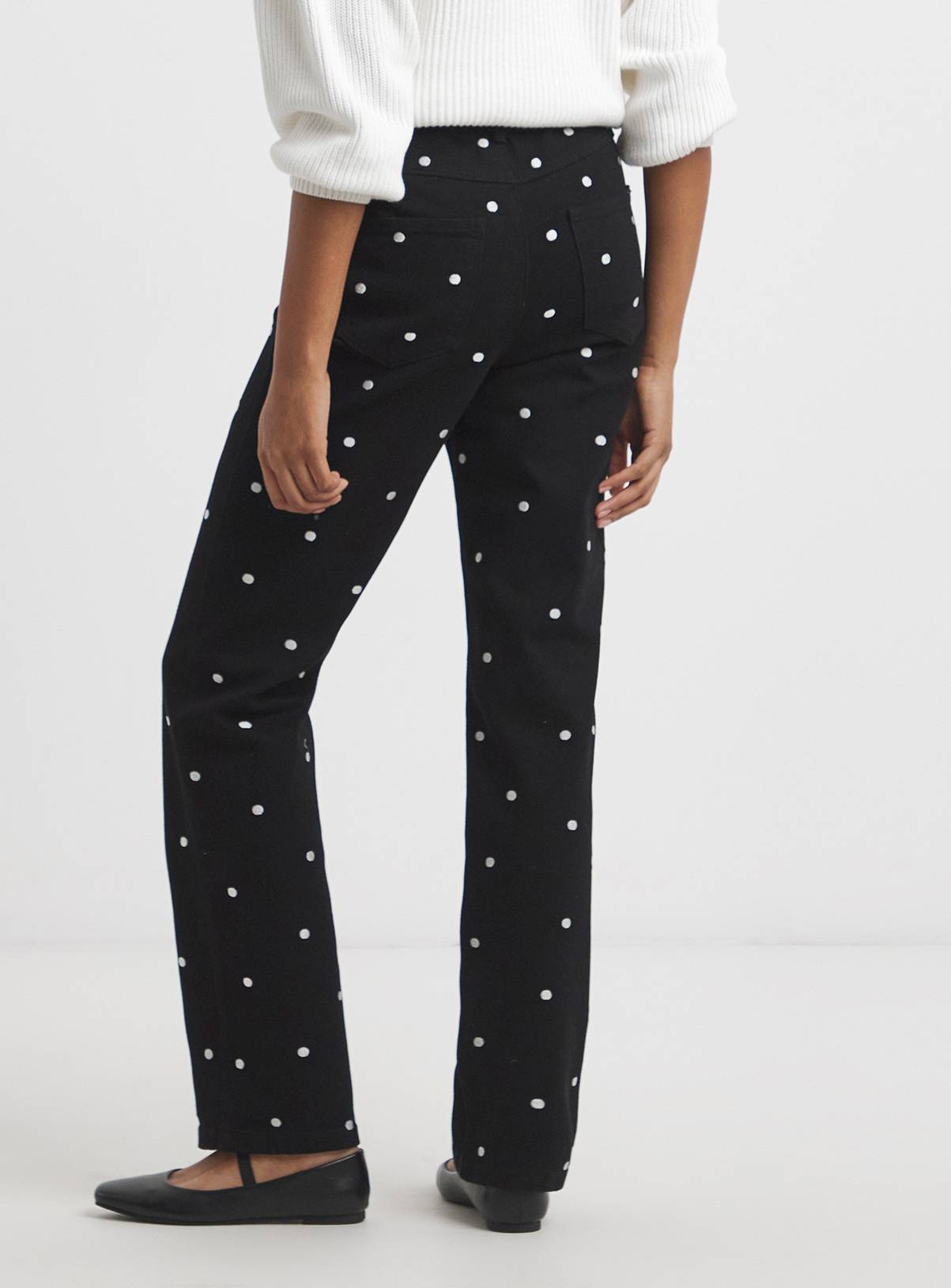 SIMPLY BE Mono Embroidered Spot Denim Wide Leg Jeans 30 - Image 2