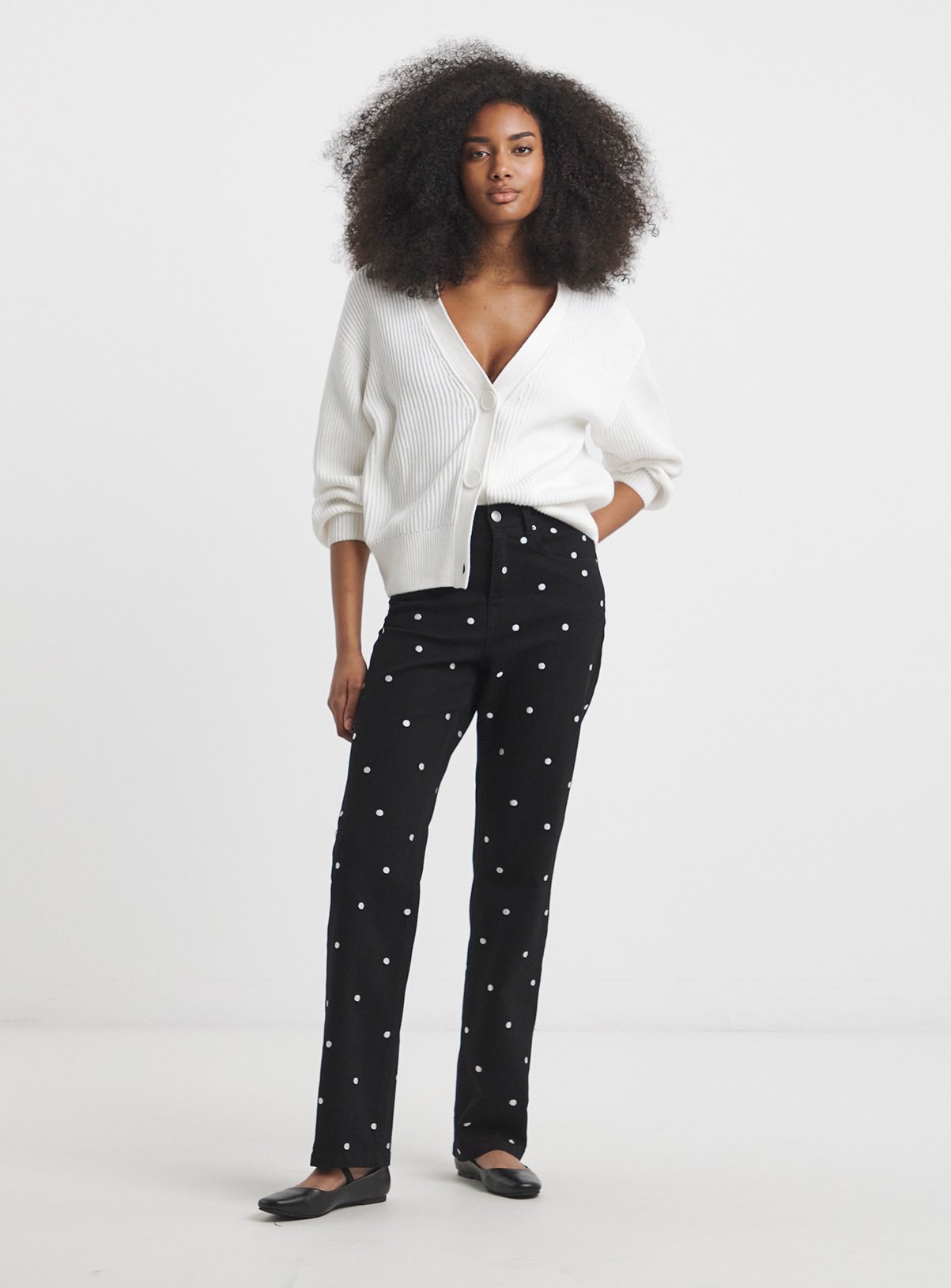 SIMPLY BE Mono Embroidered Spot Denim Wide Leg Jeans 30 - Image 3 thumbnail