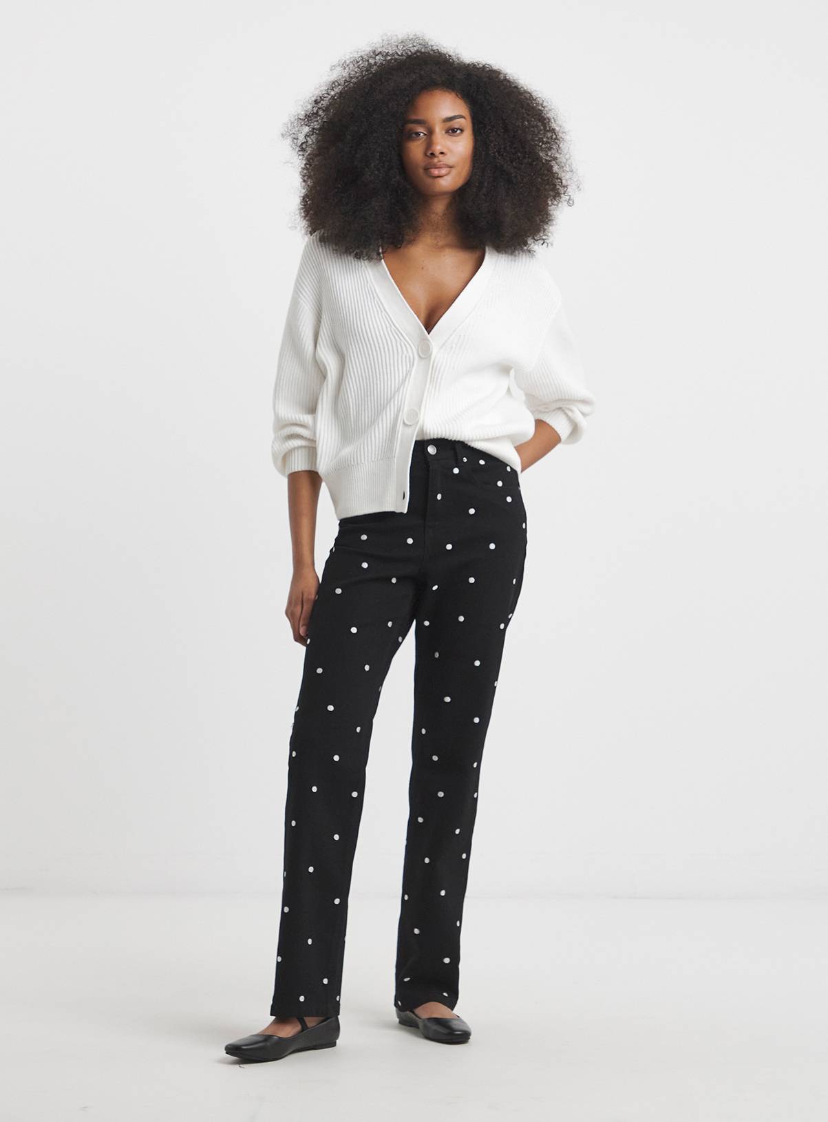 SIMPLY BE Mono Embroidered Spot Denim Wide Leg Jeans 30 - Image 3