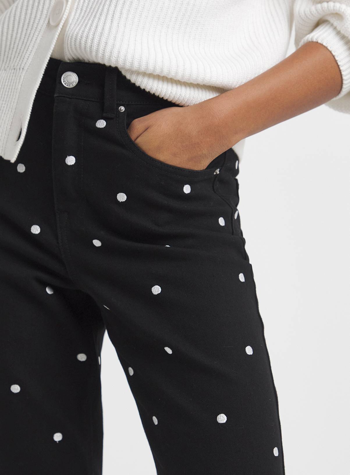 SIMPLY BE Mono Embroidered Spot Denim Wide Leg Jeans 30 - Image 4