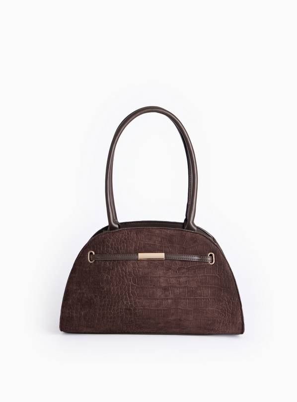 Brown Faux Suede Croc Bowler Bag One Size