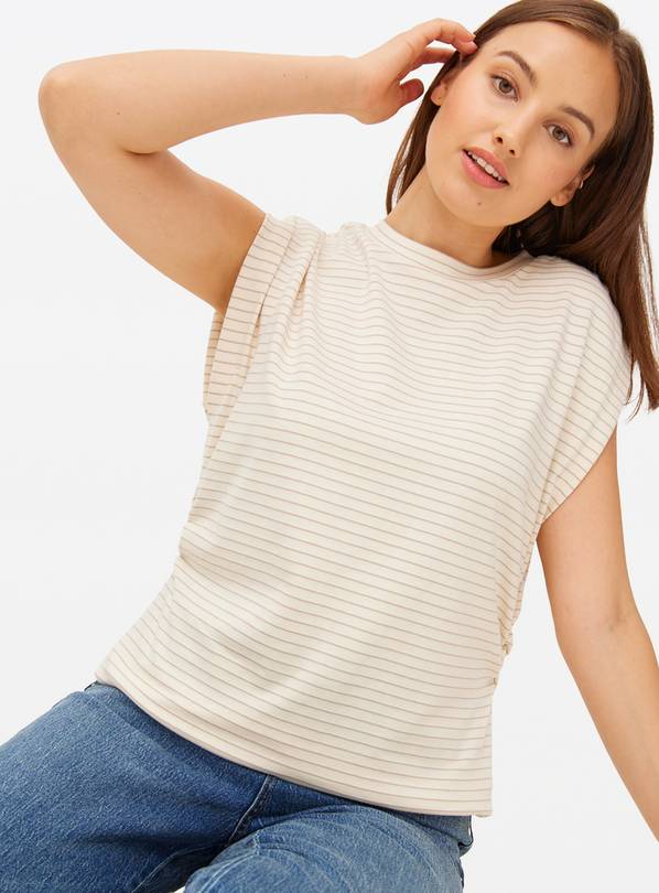 Neutral Stripe Ruched Relaxed Sleeveless Vest 20