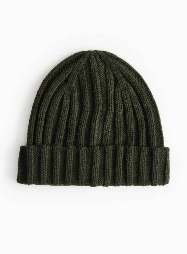 Khaki Ribbed Knitted Beanie One Size