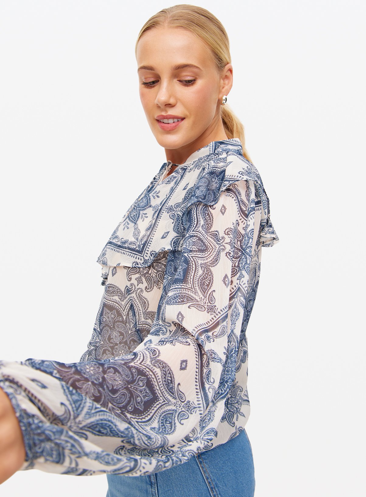 Blue Tile Printed Boho Blouse 12 - Image 1 thumbnail