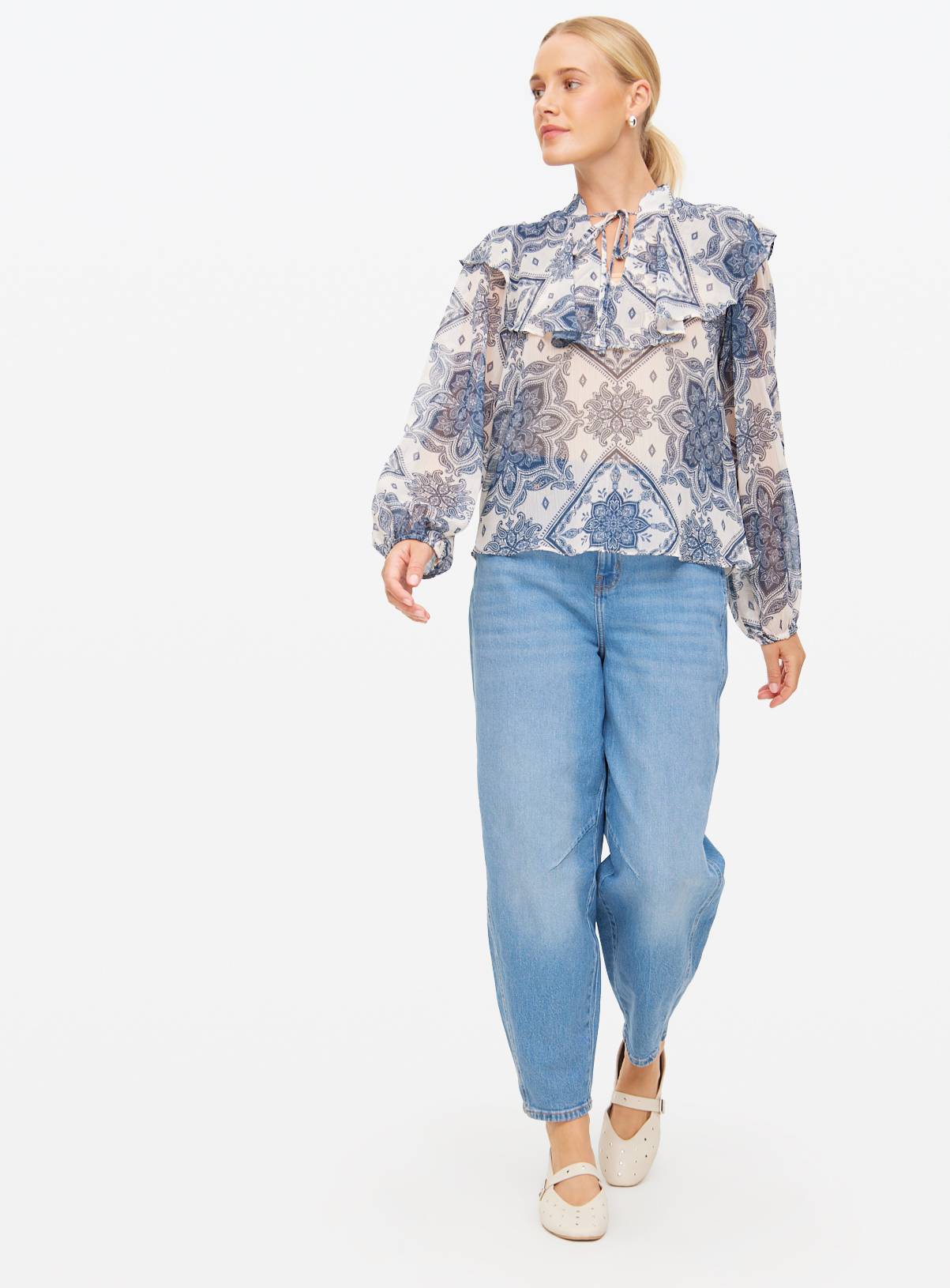 Blue Tile Printed Boho Blouse 12 - Image 2