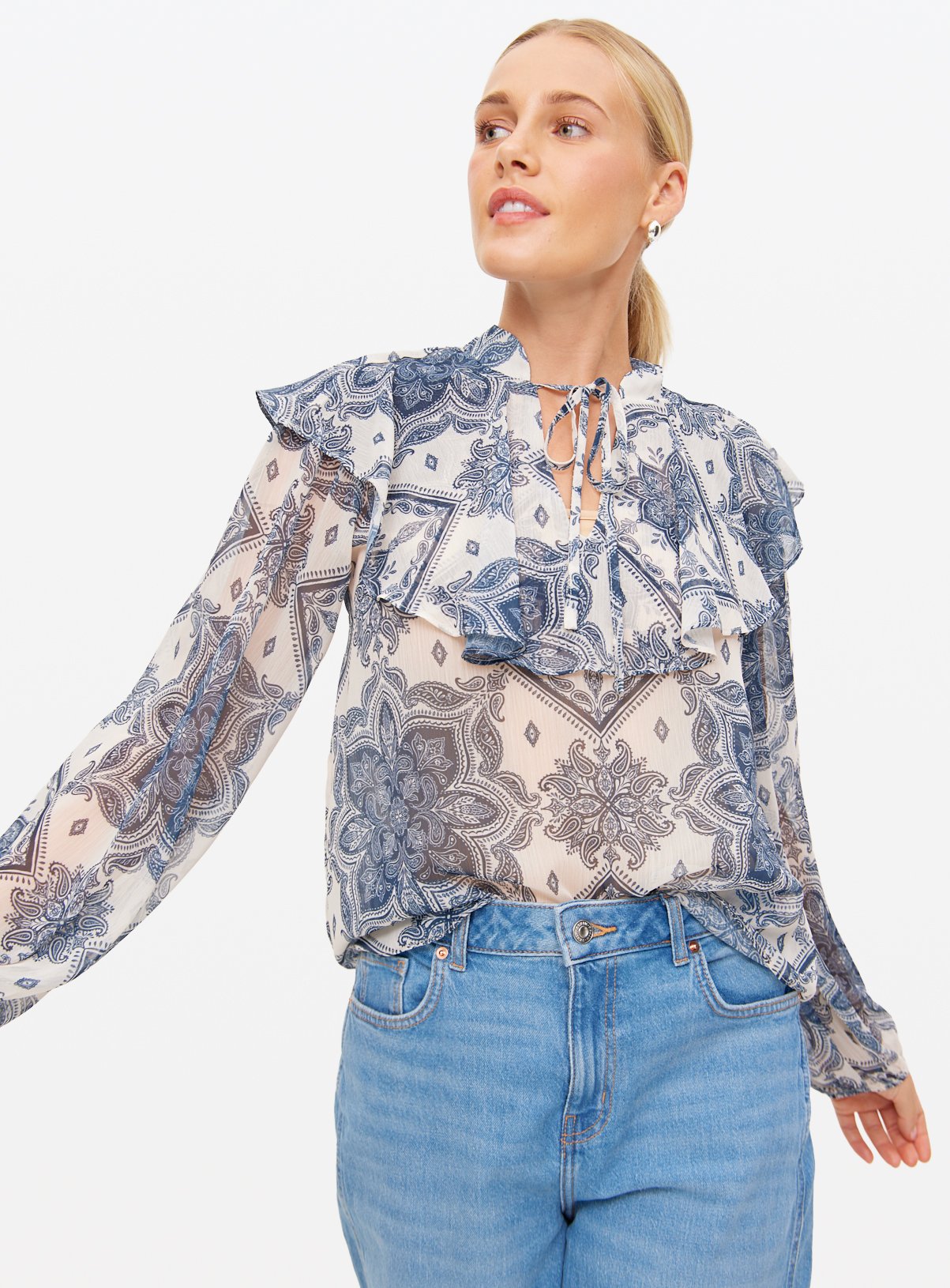Blue Tile Printed Boho Blouse 12 - Image 3 thumbnail