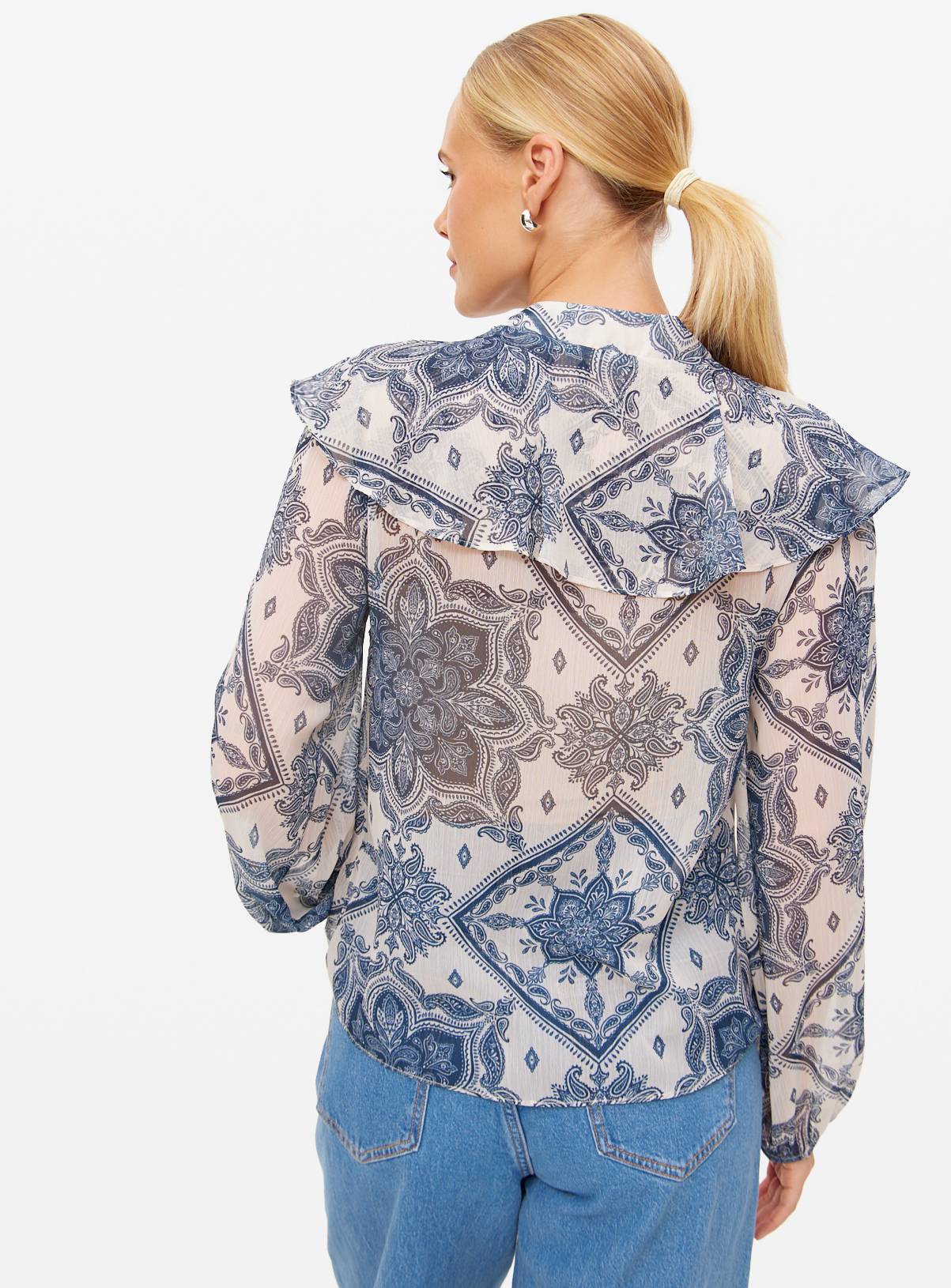 Blue Tile Printed Boho Blouse 12 - Image 4