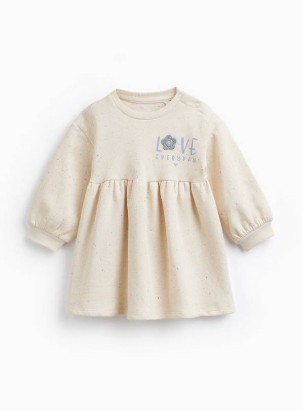 Cream Love Everyday Graphic Dress & Tights Set Up to 3 mths