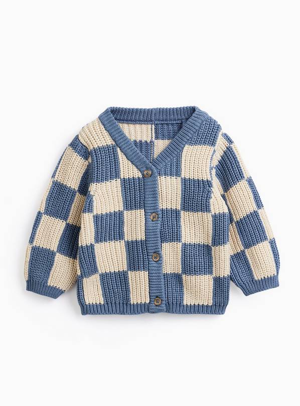 Blue Checkerboard Knitted Cardigan 18-24 months