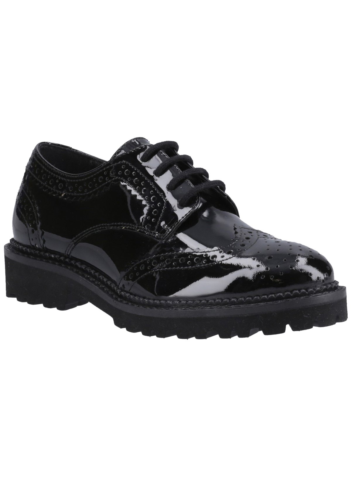 Black Black HUSH PUPPIES Gabi Lace Up Patent Senior School Shoes - Hush Puppies by Sainsbury's