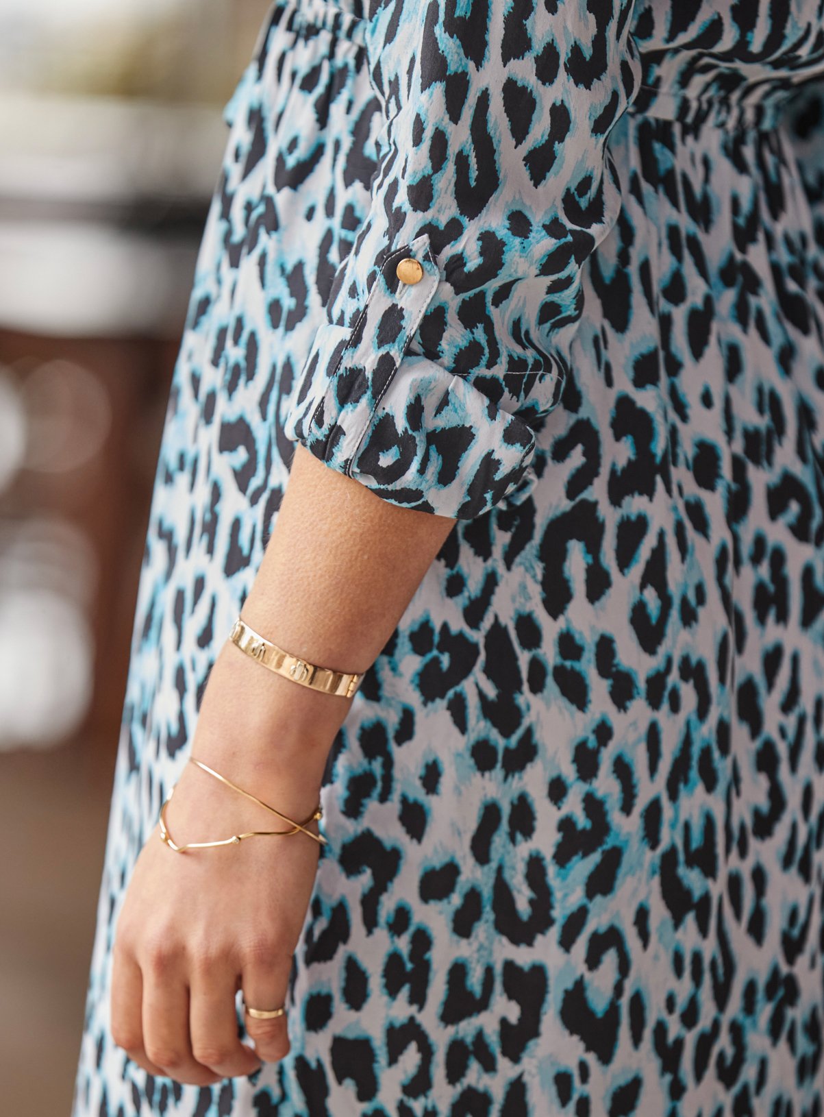 SOSANDAR Blue & White Animal Print Zip Front Shirt Dress 6 - Image 3 thumbnail