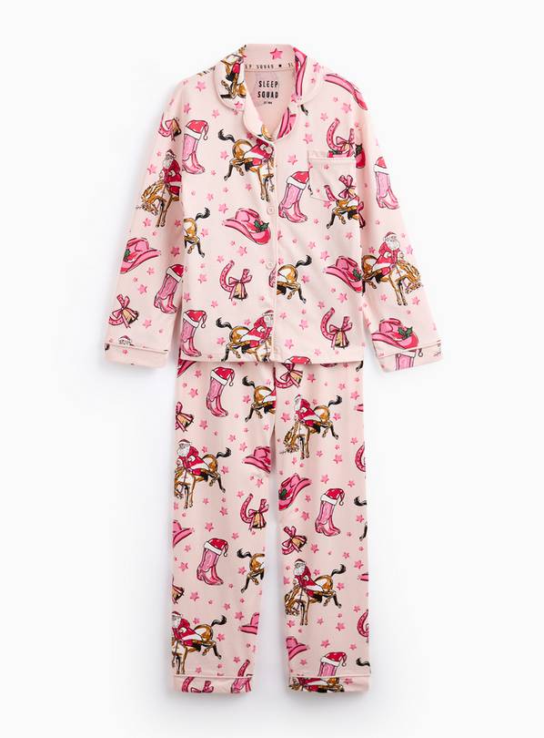 Pink Christmas Horses Printed Jersey Traditional Pyjamas 10-11 years