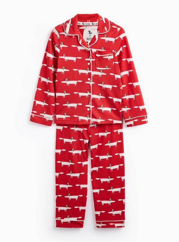 Tu X Scion Red Mr Fox Printed Modal Blend Traditional Pyjamas 6-7 years