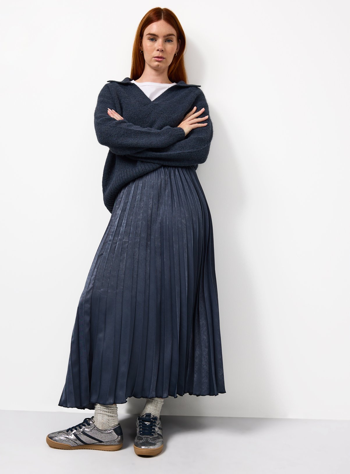 Blue Satin Pleated Maxi Skirt 16 - Image 2 thumbnail
