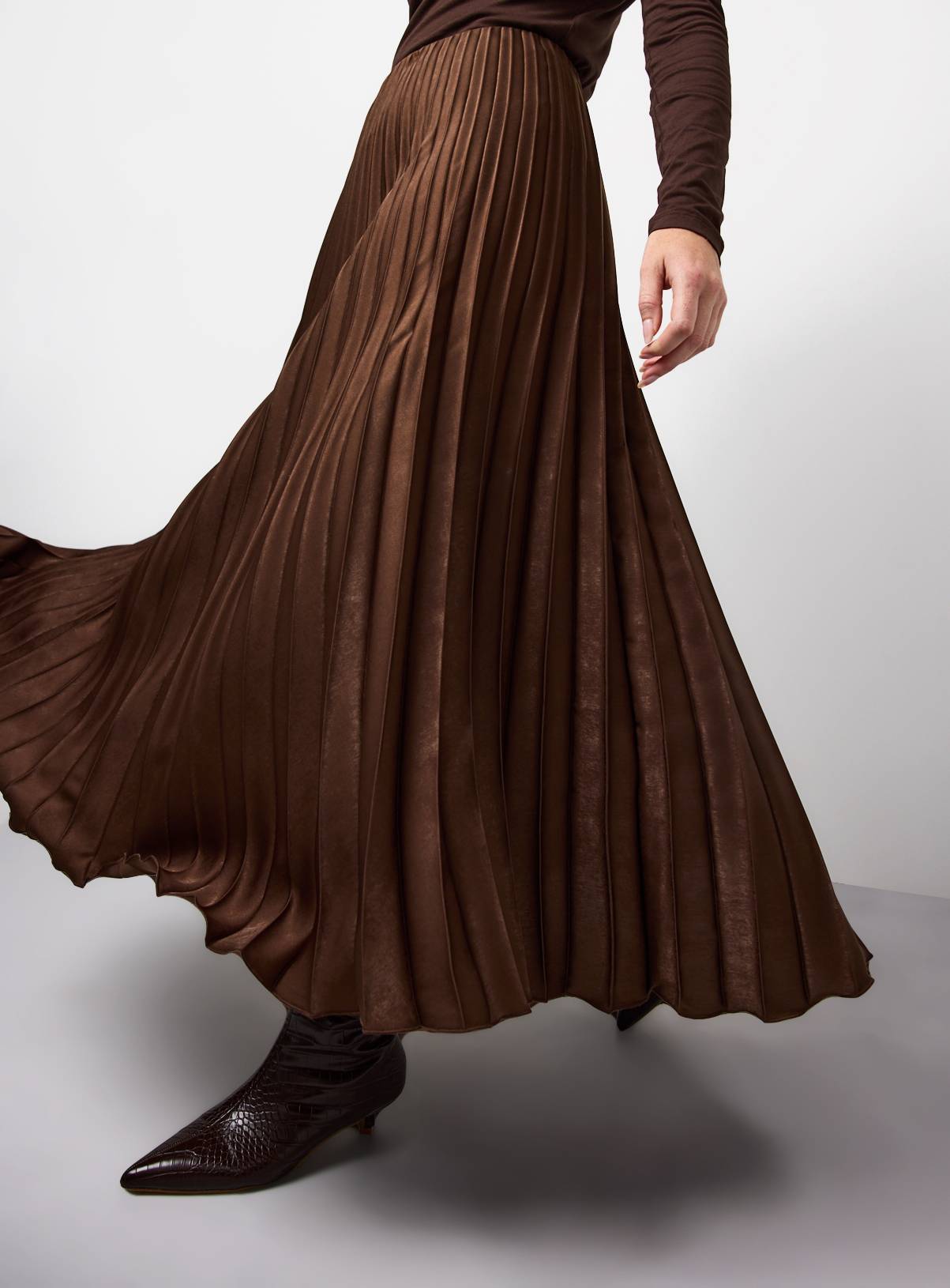 Brown Satin Pleated Midaxi Skirt 14 - Image 2