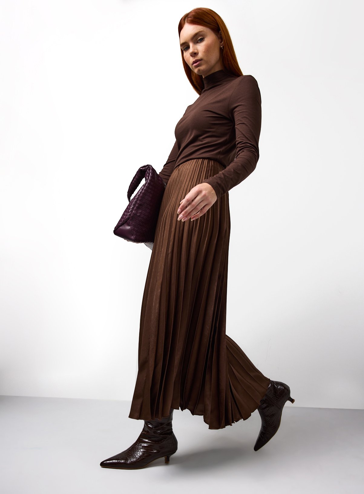 Brown Satin Pleated Midaxi Skirt 14 - Image 3 thumbnail