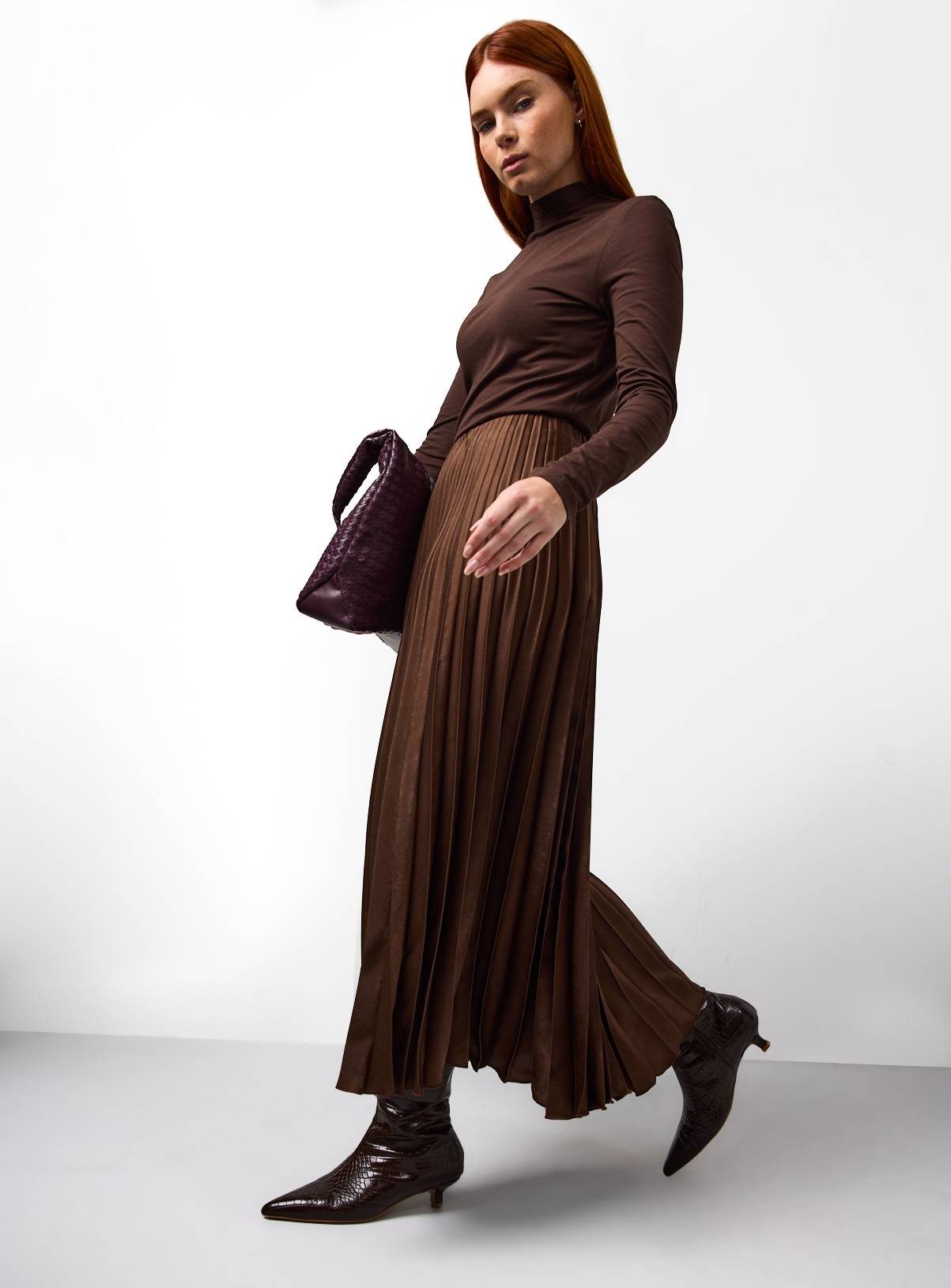 Brown Satin Pleated Midaxi Skirt 14 - Image 3