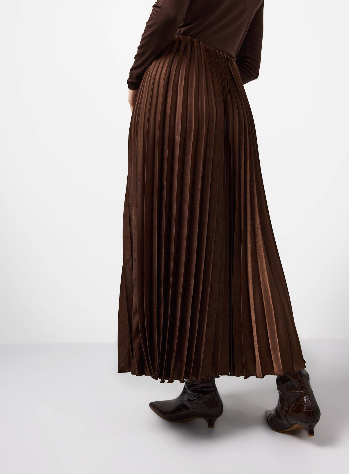 Brown Satin Pleated Midaxi Skirt 14 - Image 4