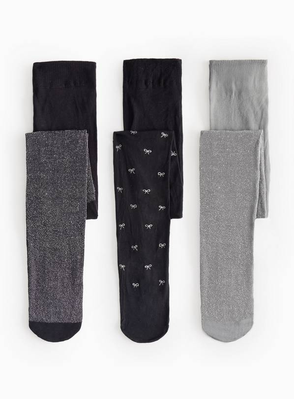 Monochrome Glitter Opaque Tights 3 Pack 7-8 years