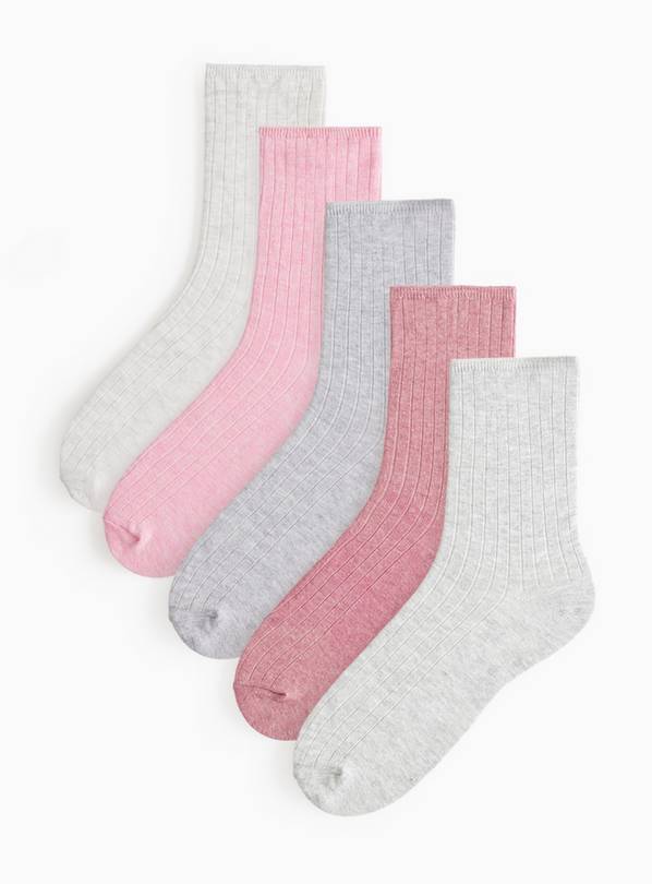 Pink Ribbed Marl Ankle Socks 5 Pack 4-8