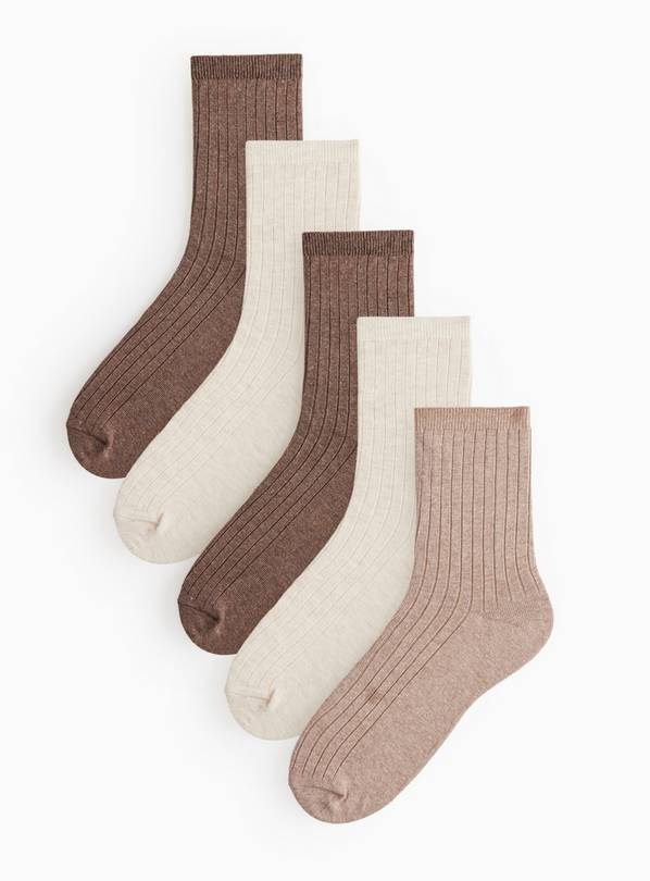 Neutral Ribbed Marl Socks 5 Pack 4-8