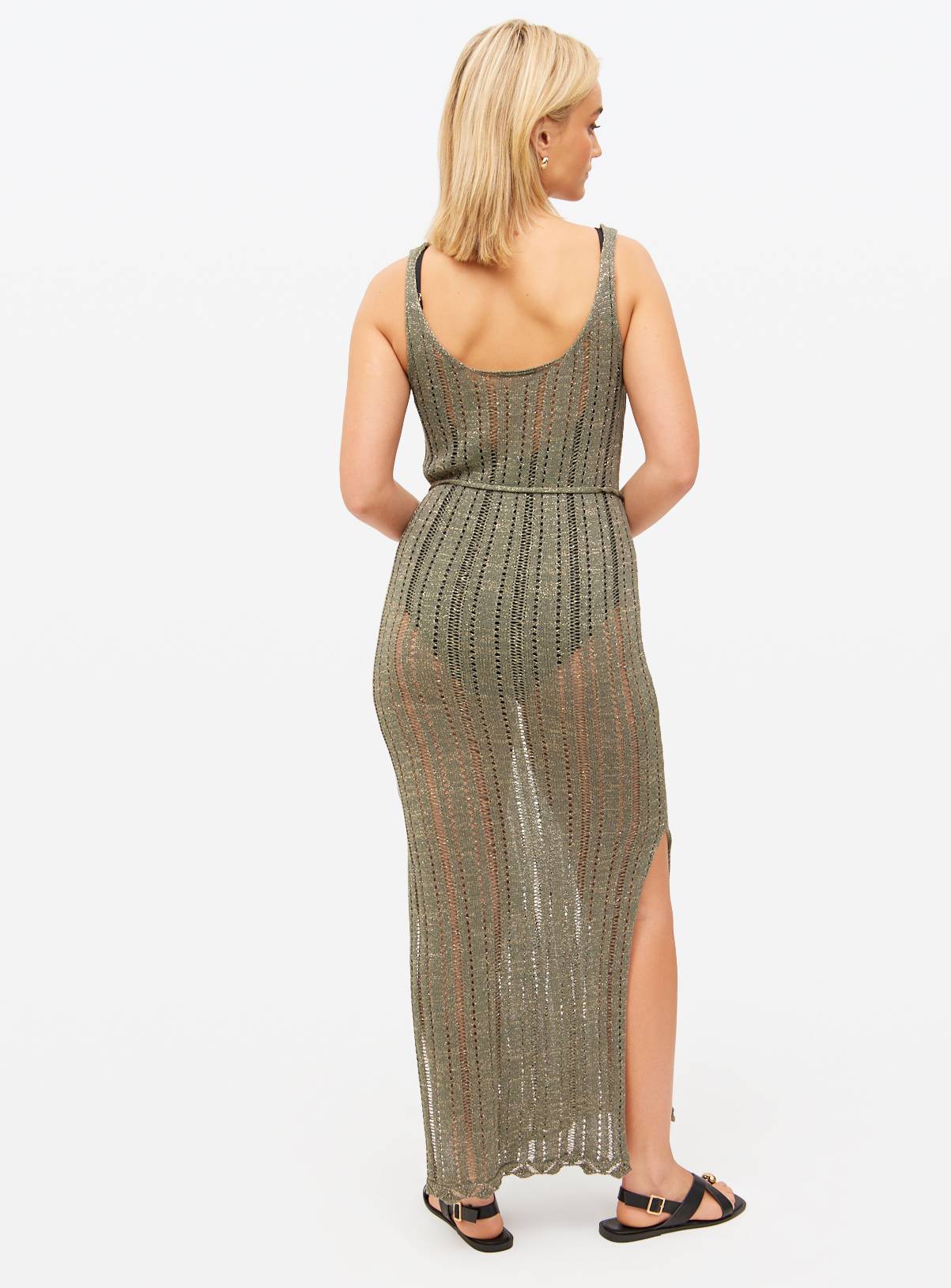 Khaki Shimmer Pointelle Knit Maxi Dress 18 - Image 4