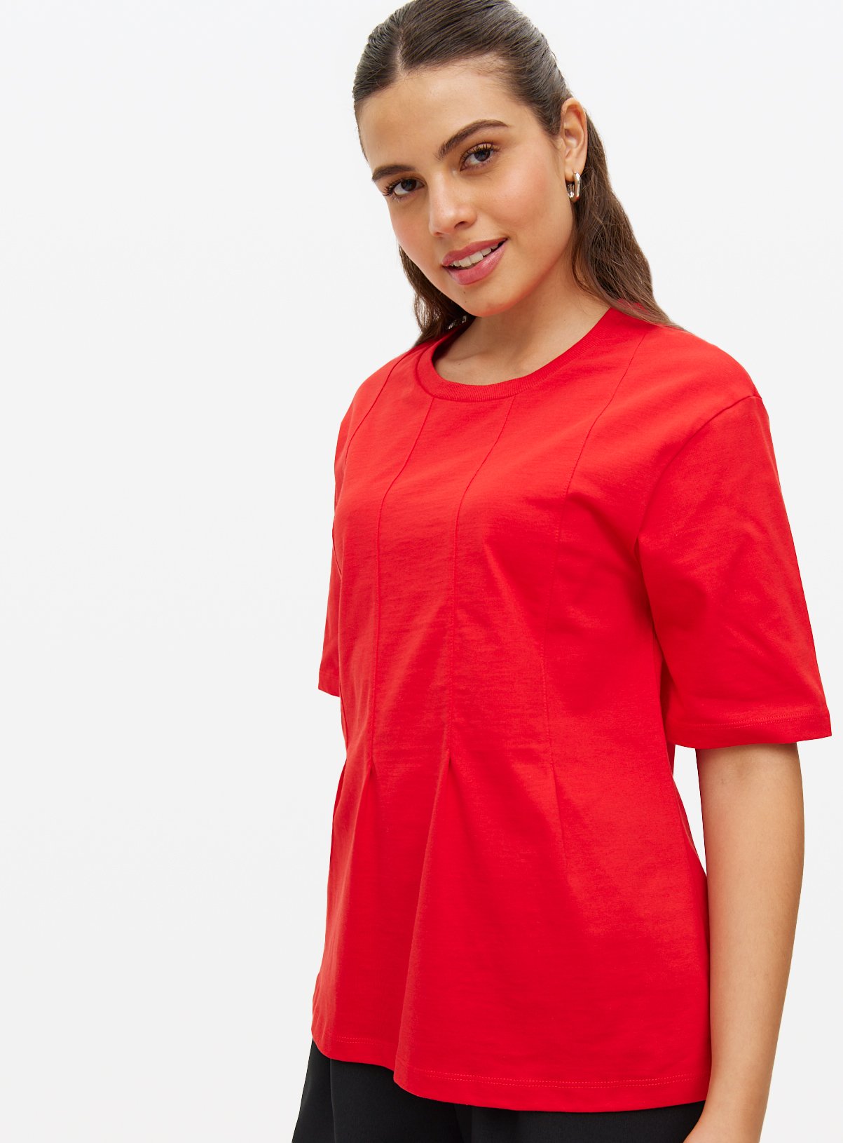 Red Cinched Seam Detail Top
