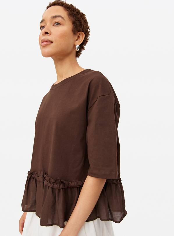Brown Peplum Hem Short Sleeve Top 22