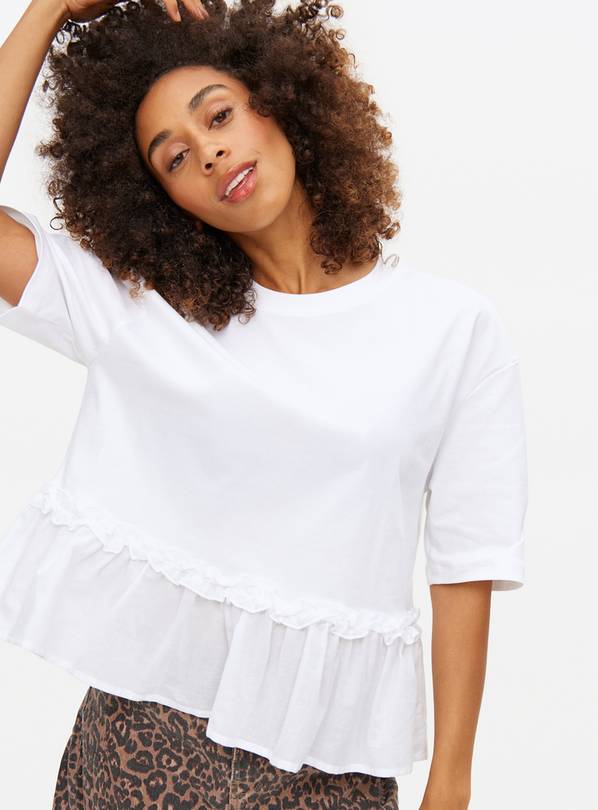 White Peplum Hem Short Sleeve Top 14