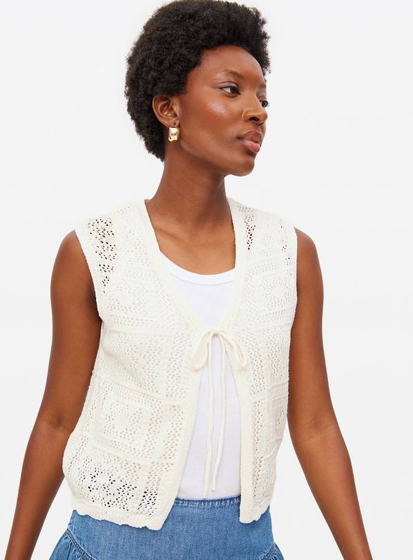 Cream Pointelle Tie-Front Waistcoat XL