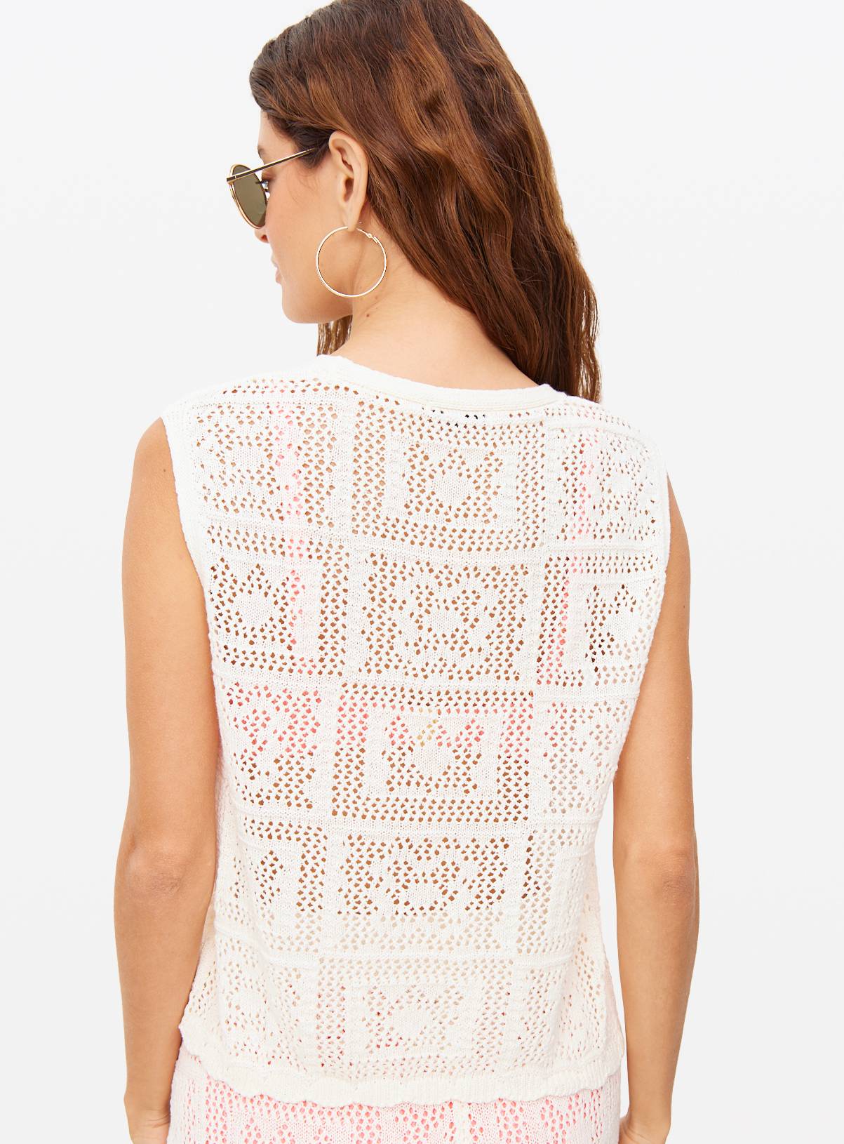 Cream Tie-Front Pointelle Co-ord Waistcoat XL - Image 4