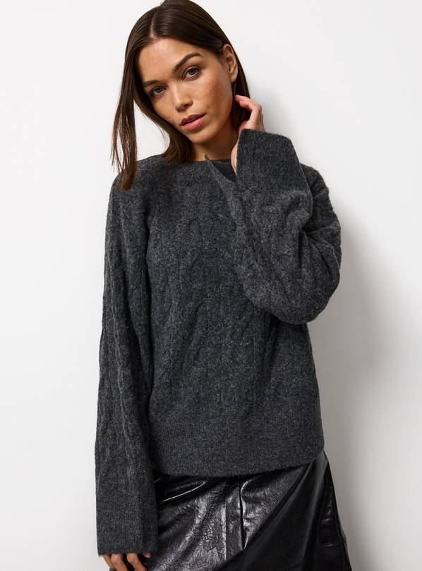 Charcoal Cable Knit Boxy Jumper  8