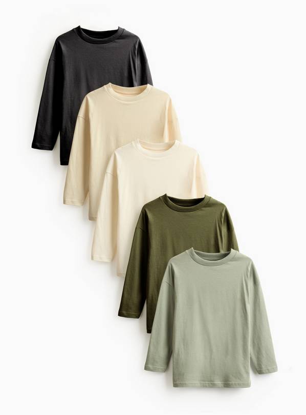 Beige Long Sleeve T-Shirts 5 Pack 5 years