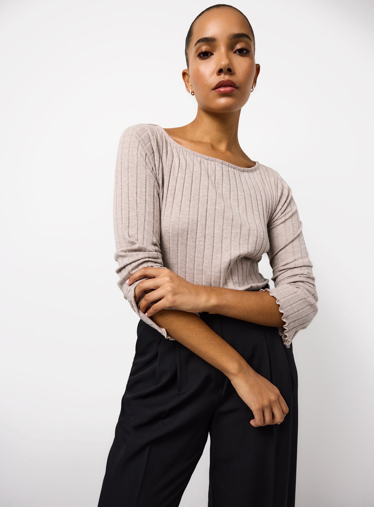 Oatmeal Ribbed Long Sleeve Top 10 - Image 1 thumbnail