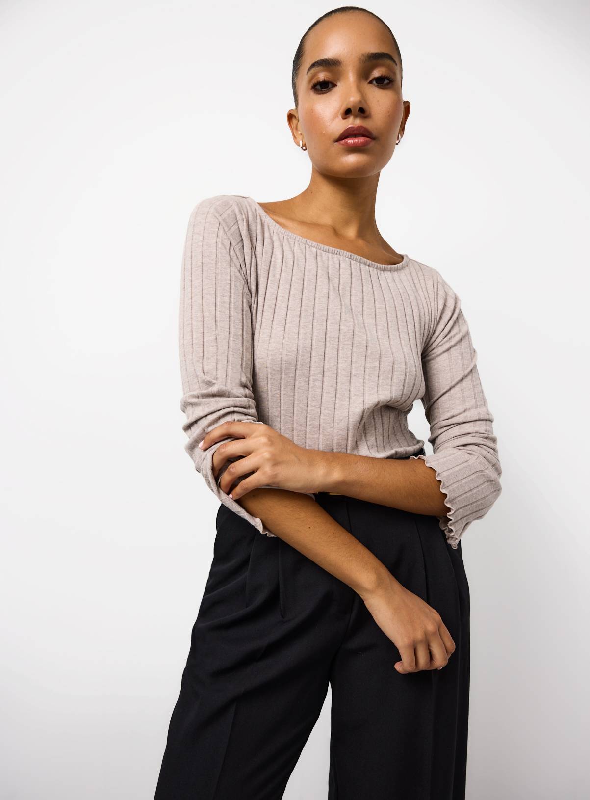 Oatmeal Ribbed Long Sleeve Top 10 - Image 1