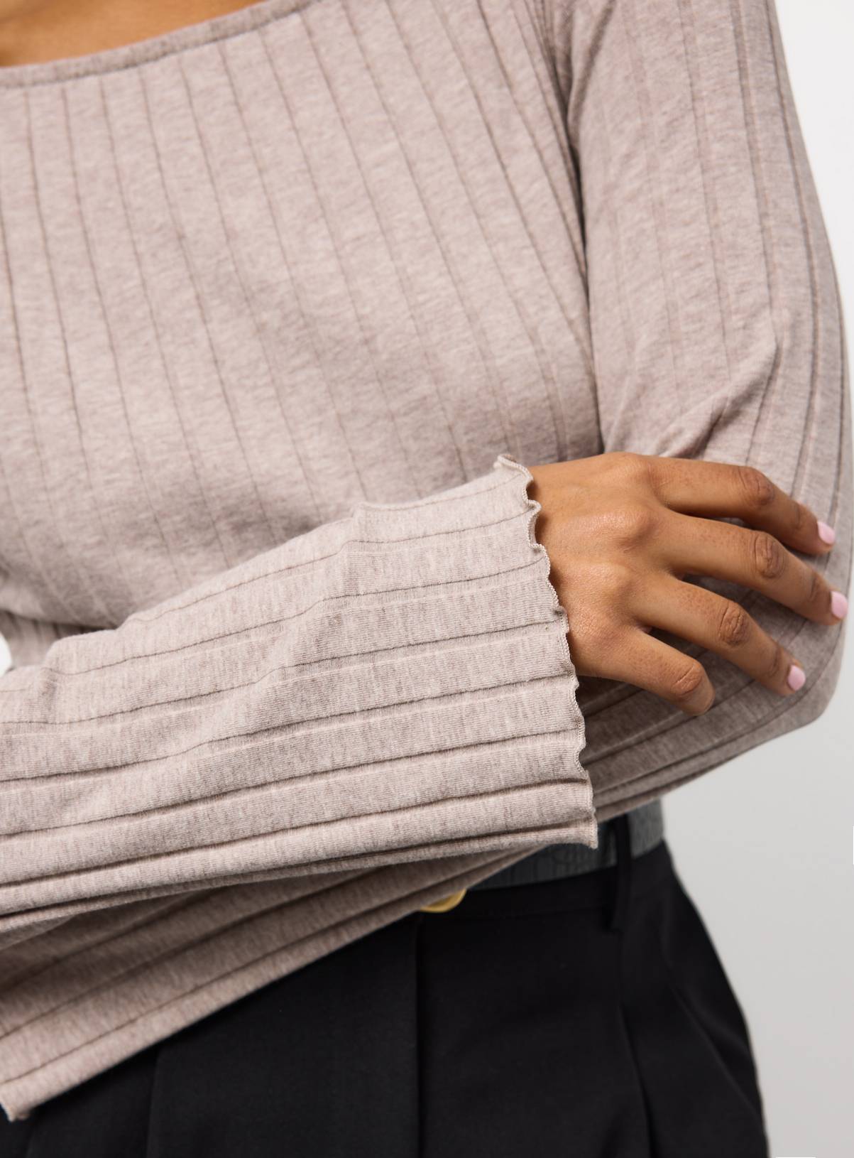 Oatmeal Ribbed Long Sleeve Top 10 - Image 3