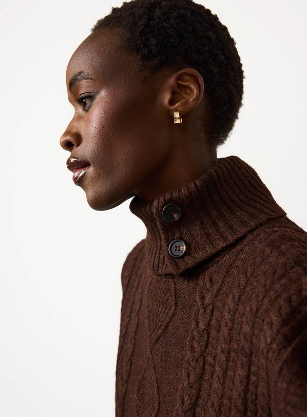 Brown Cable Knit Roll Neck Cape M