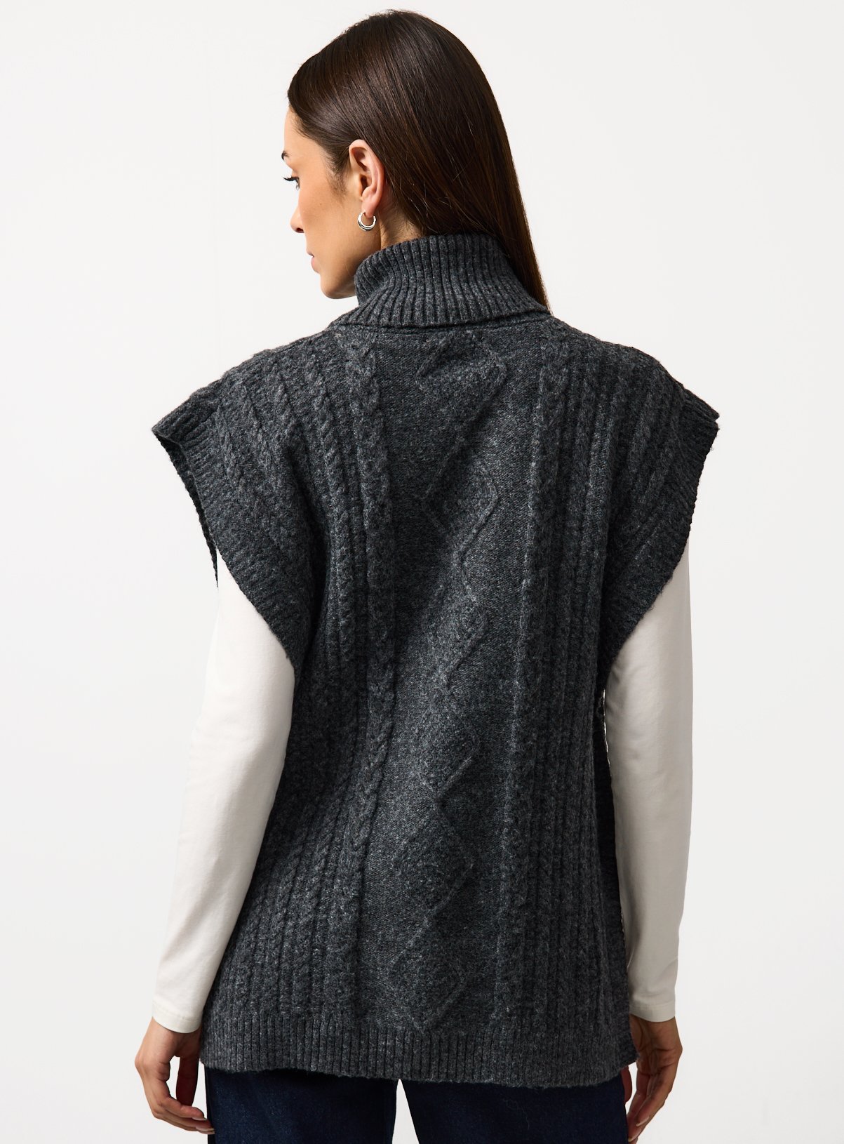 Charcoal Cable Knit Roll Neck Cape S - Image 4 thumbnail